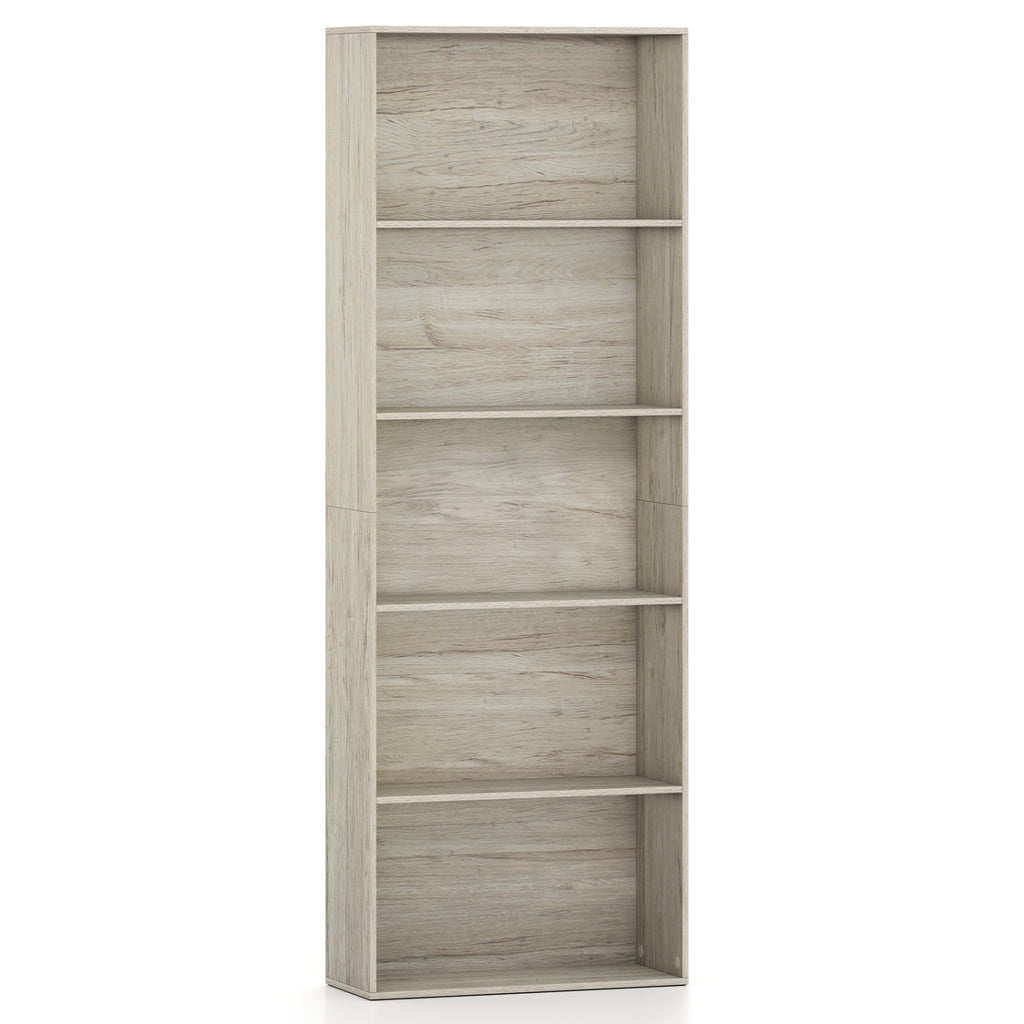 5-Shelf Wood Bookcase Light Gray, 67 Inch Height