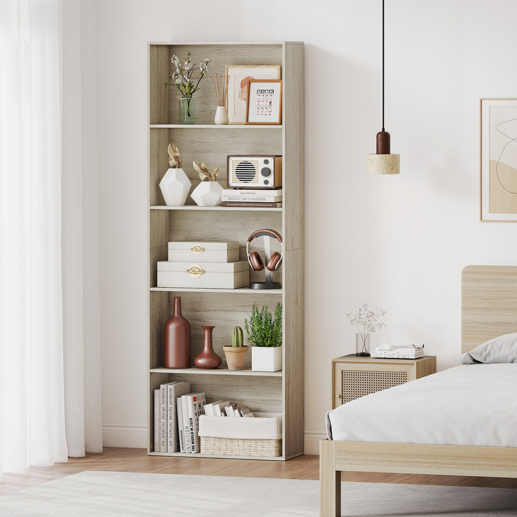 23.5 x 9.5 67 Inch 5-Shelf Multi-Functional Wood Bookcase for Home