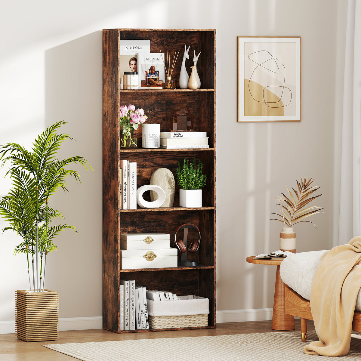 5-Shelf Bookcase, Rustic Brown – Home Office Storage