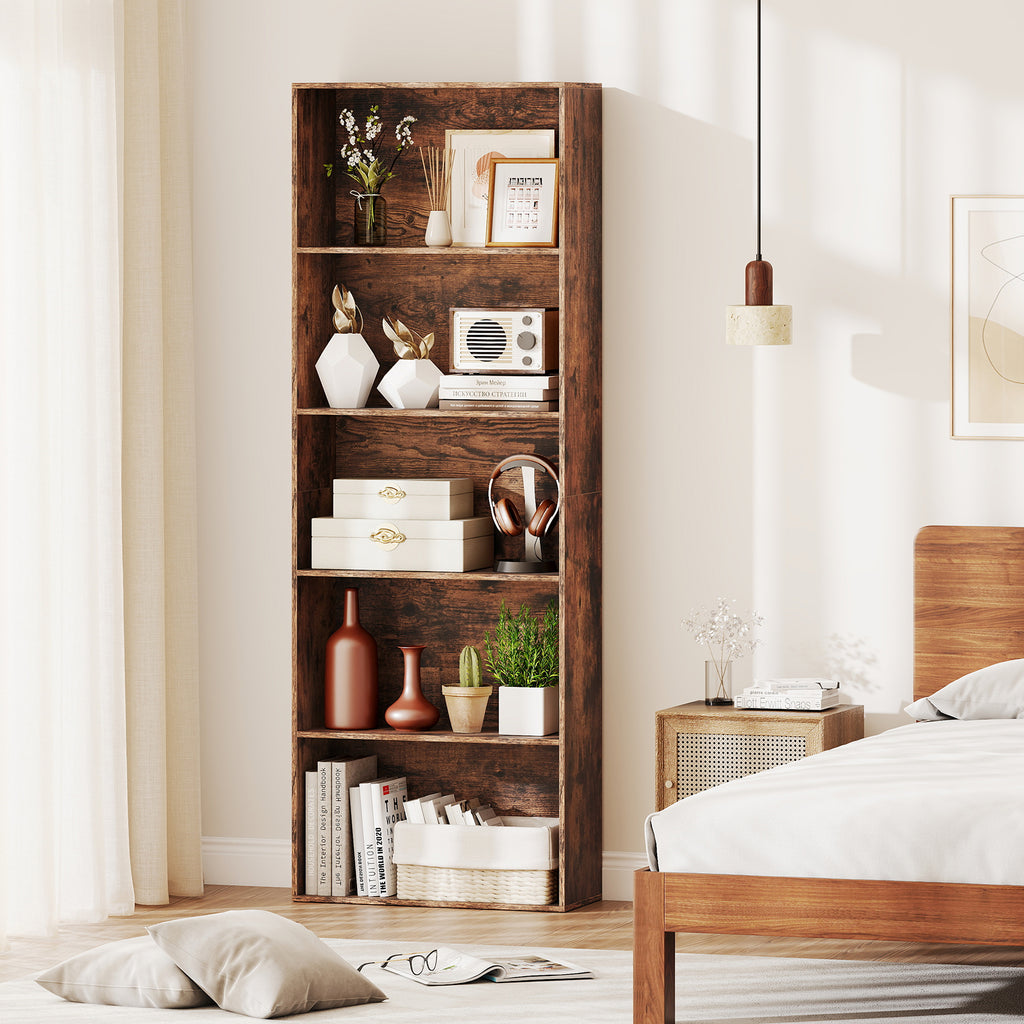 5-Shelf Bookcase, Rustic Brown – Home Office Storage