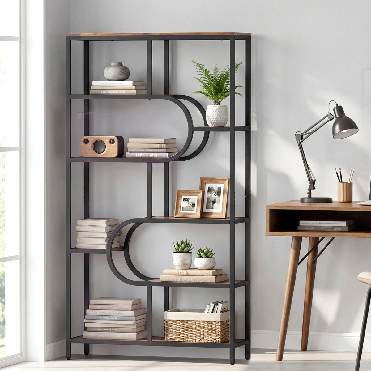5-Tier Bookshelf Tall Etagere Bookcase with Open Storage Shelves and