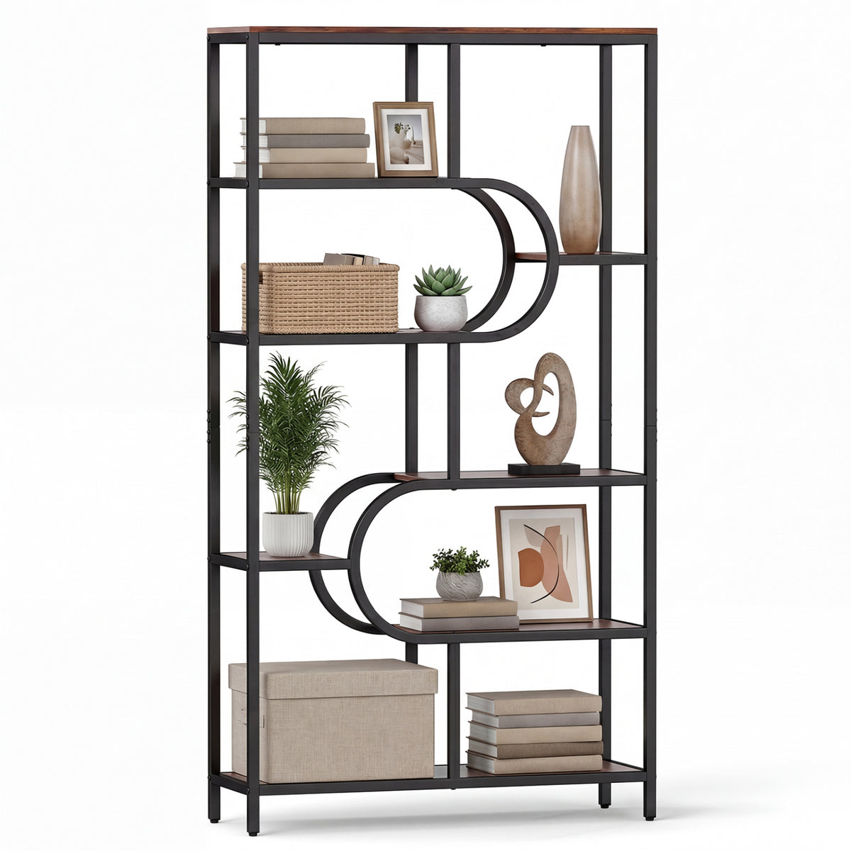 5-Tier Bookshelf Tall Etagere Bookcase with Open Storage Shelves and