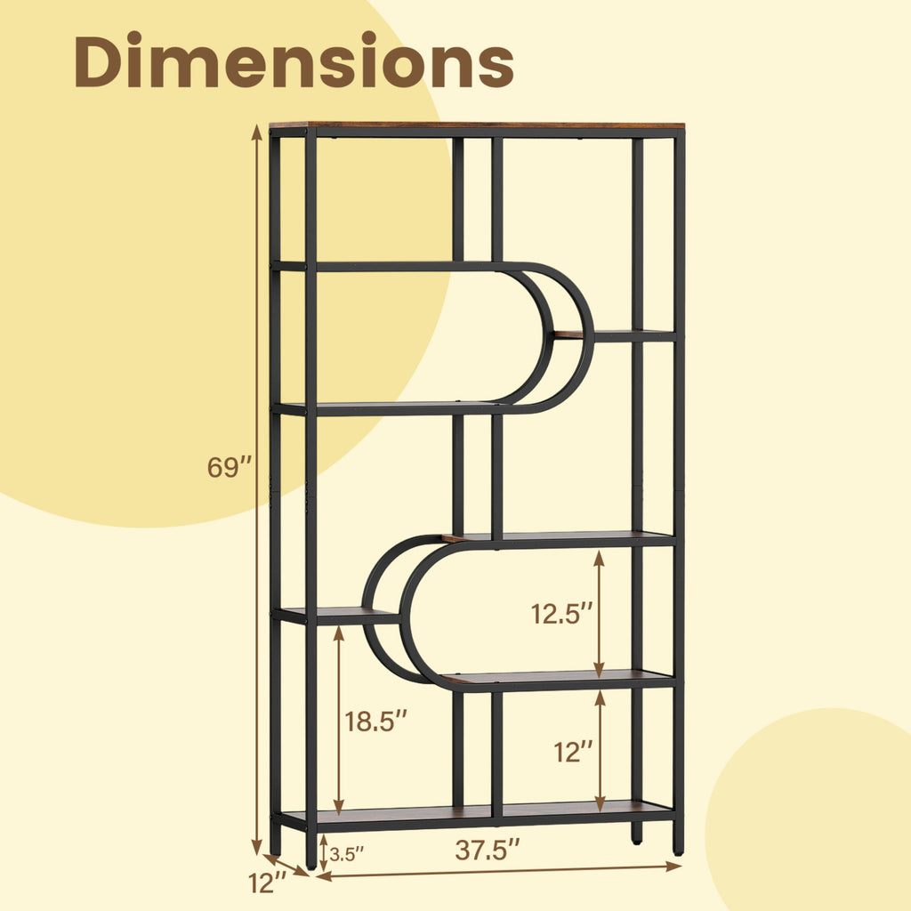5-Tier Bookshelf Tall Etagere Bookcase with Open Storage Shelves and