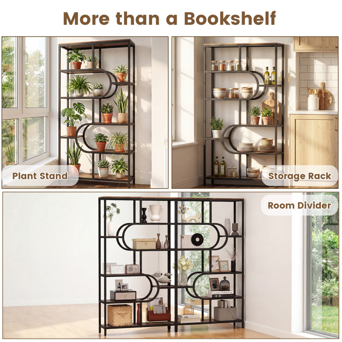 5-Tier Bookshelf Tall Etagere Bookcase with Open Storage Shelves and