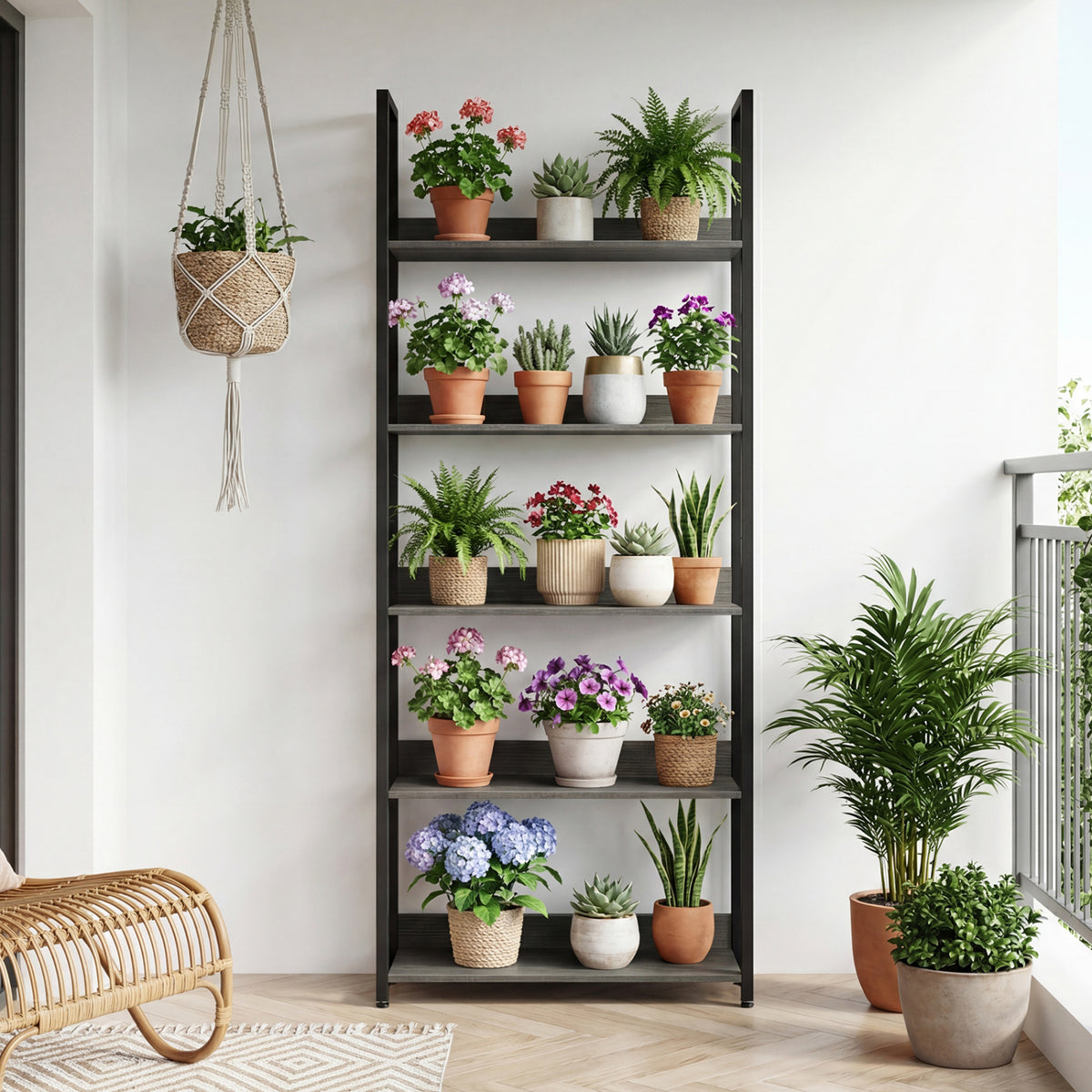 5-Tier Bookshelf Tall Wooden Open Bookcase with Back Panels