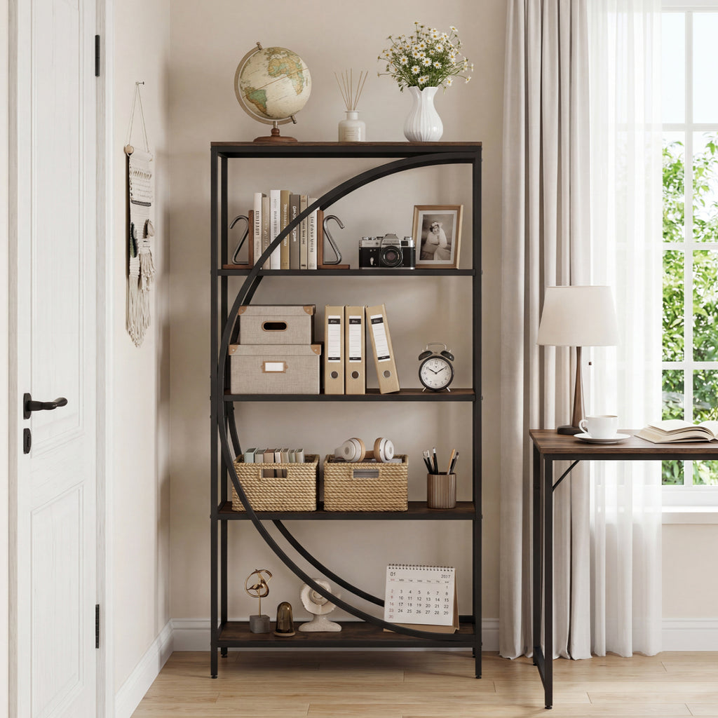 5-Tier Half-Moon Bookshelf - Rustic Brown