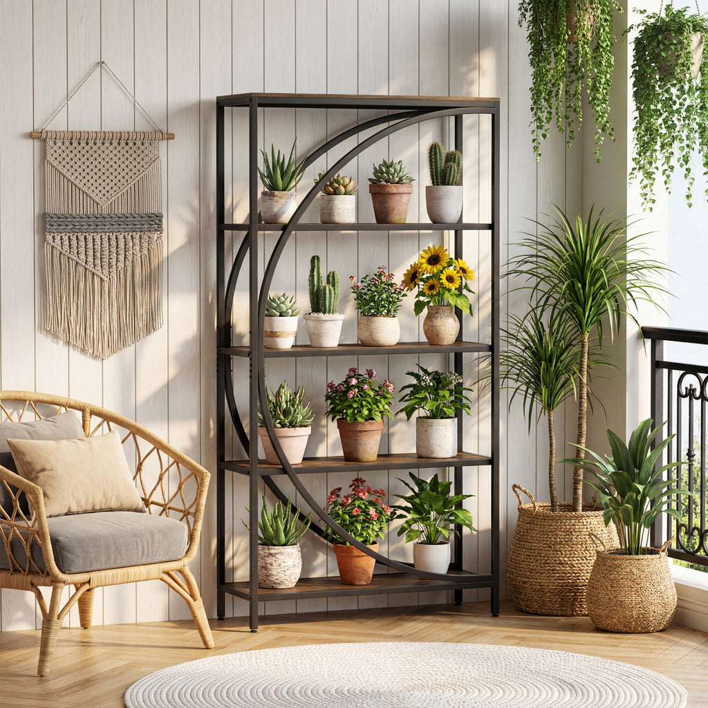 5-Tier Half-Moon Bookshelf - Rustic Brown