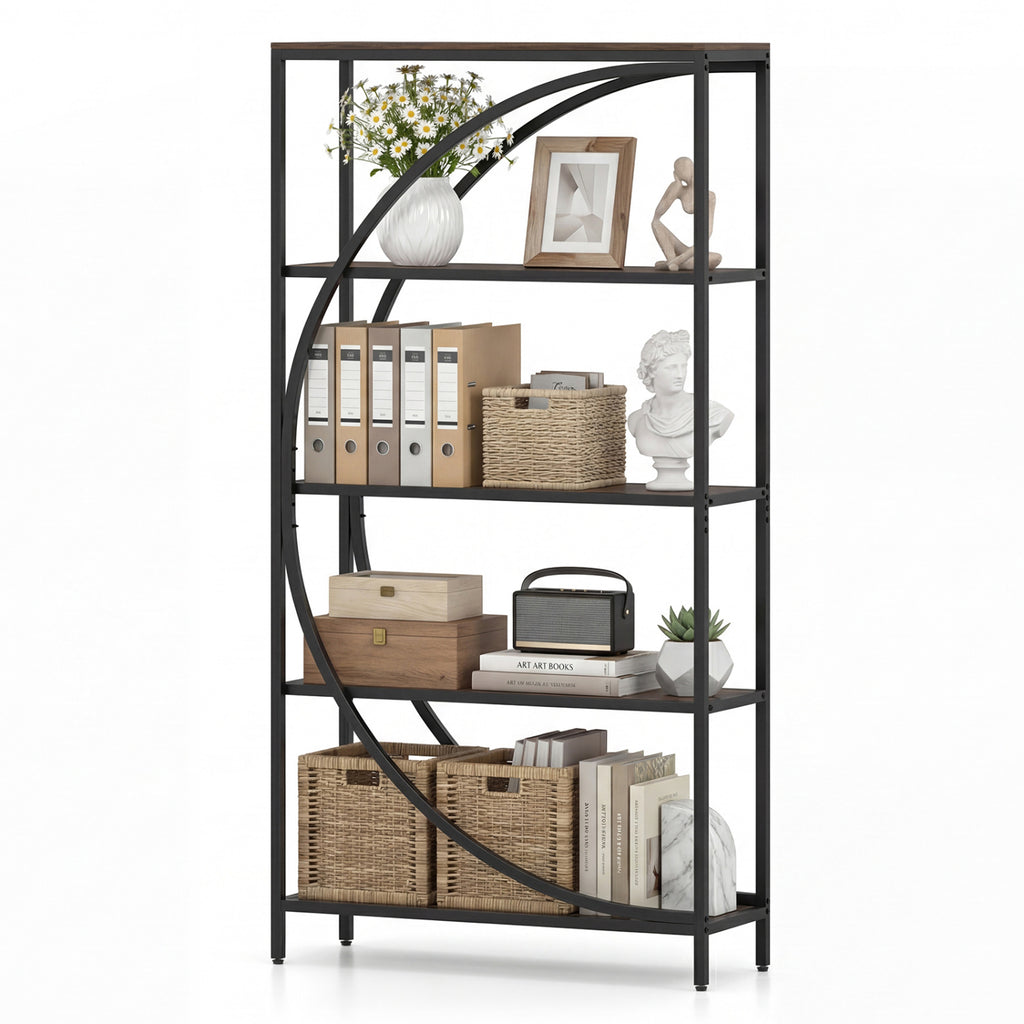 5-Tier Half-Moon Bookshelf - Rustic Brown