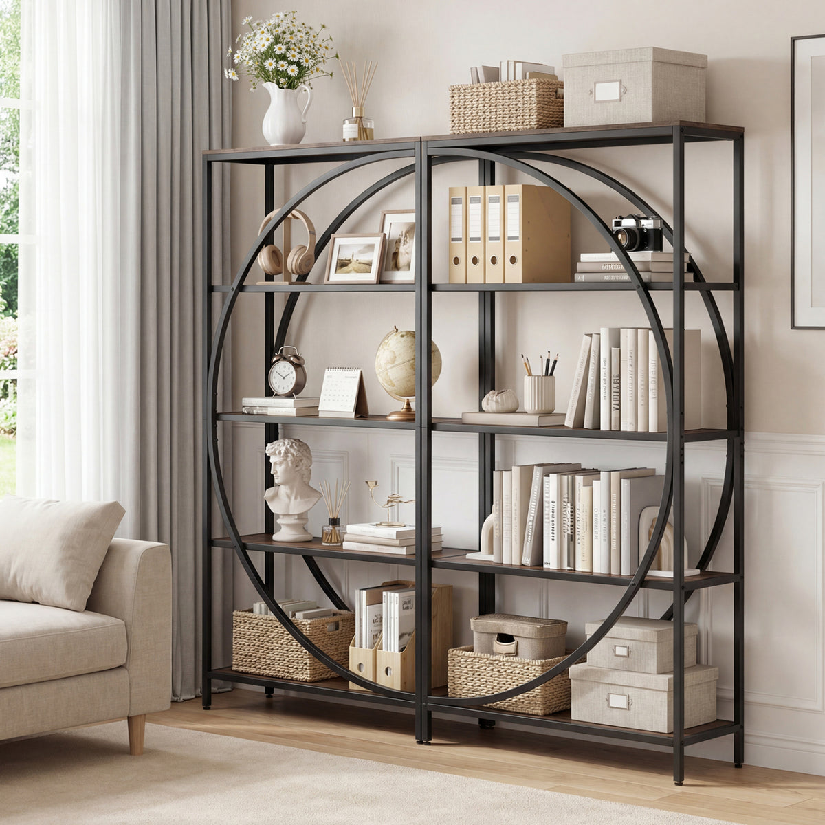 5-Tier Half-Moon Bookshelf - Rustic Brown