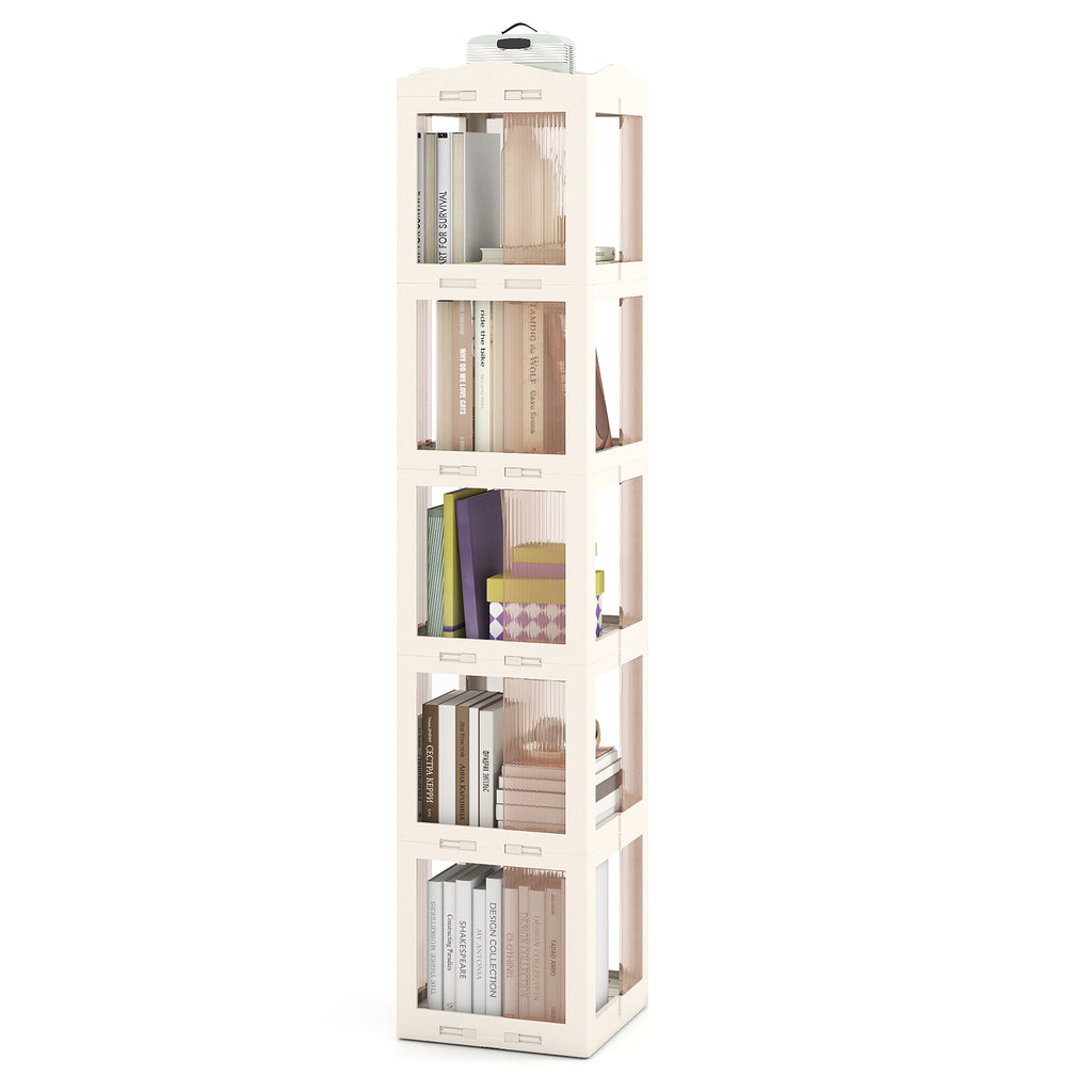 5-Tier Rotating Bookshelf 360° Spinning Bookcase, White