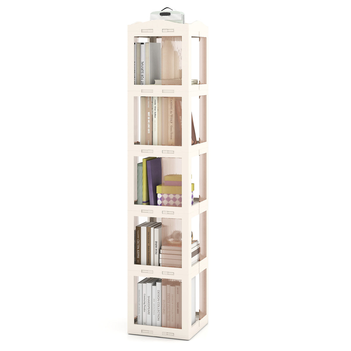 5-Tier Rotating Bookshelf 360° Spinning Bookcase, White