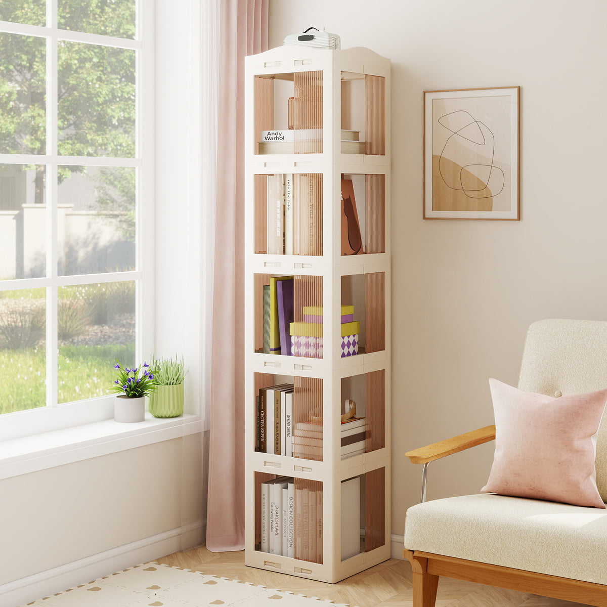 5-Tier Rotating Bookshelf 360° Spinning Bookcase, White