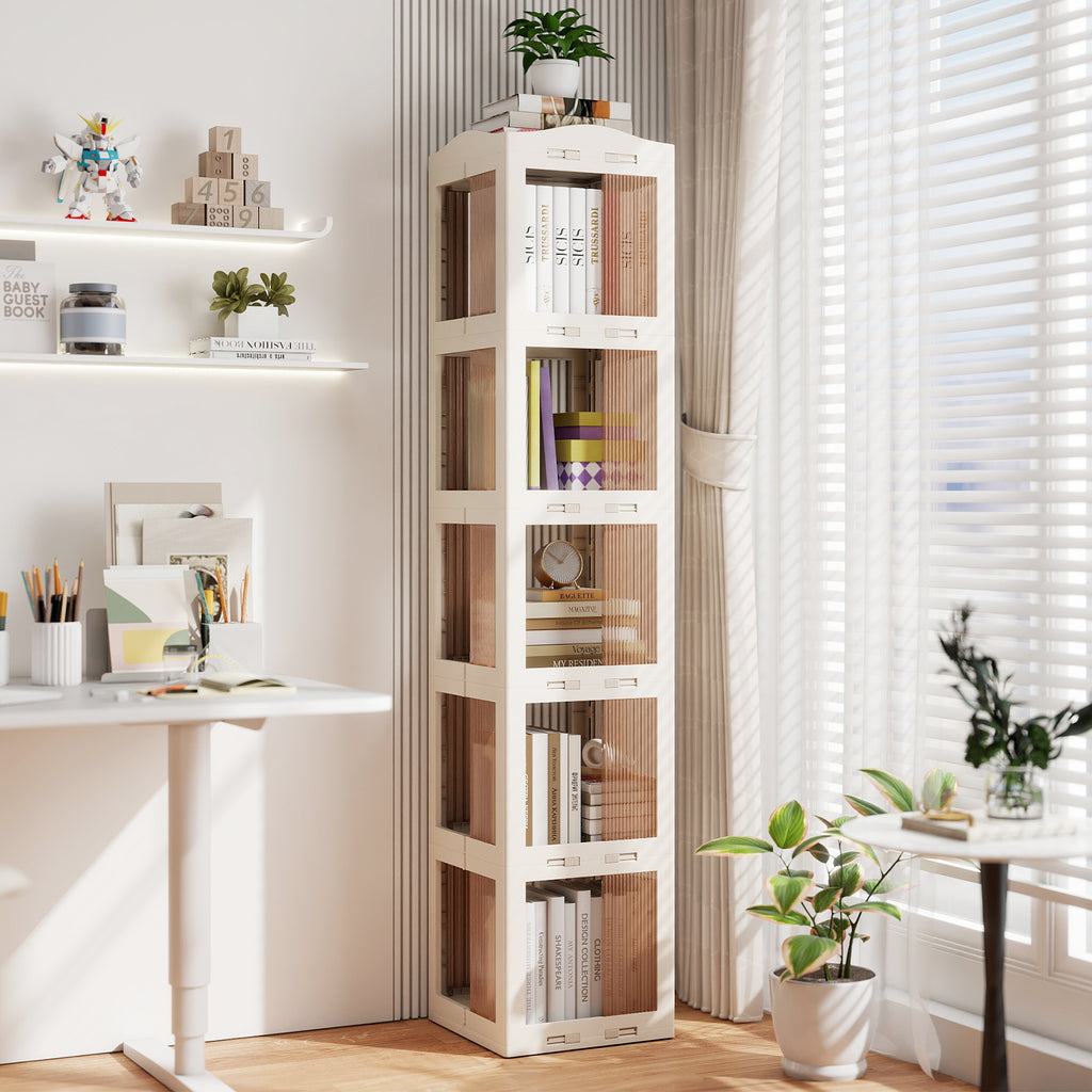 5-Tier Rotating Bookshelf 360° Spinning Bookcase, White