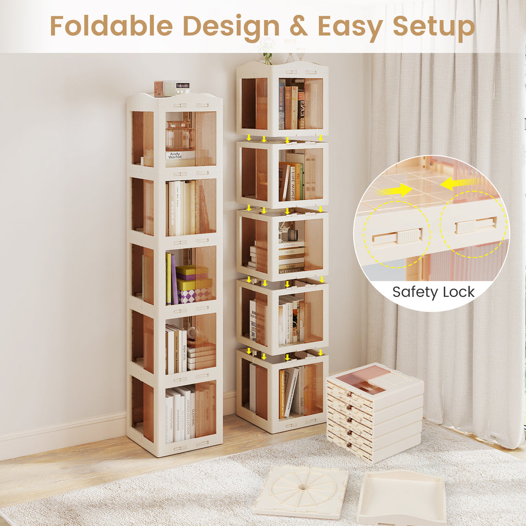 5-Tier Rotating Bookshelf 360° Spinning Bookcase, White