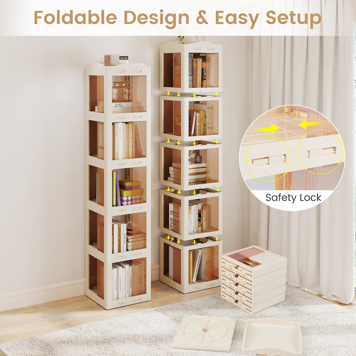 5-Tier Rotating Bookshelf 360° Spinning Bookcase, White