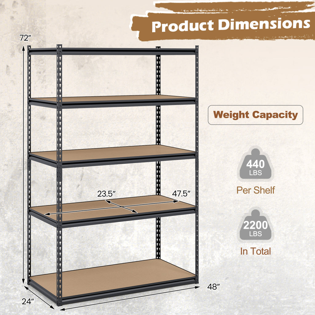 5-Tier Garage Shelving Unit 2200 LBS Heavy Duty with MDF Boards 48" x 24" x 72"