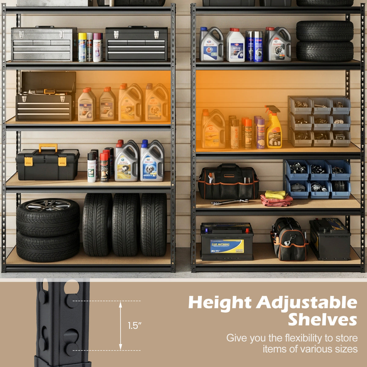 5-Tier Garage Shelving Unit 2200 LBS Heavy Duty with MDF Boards 48" x 24" x 72"