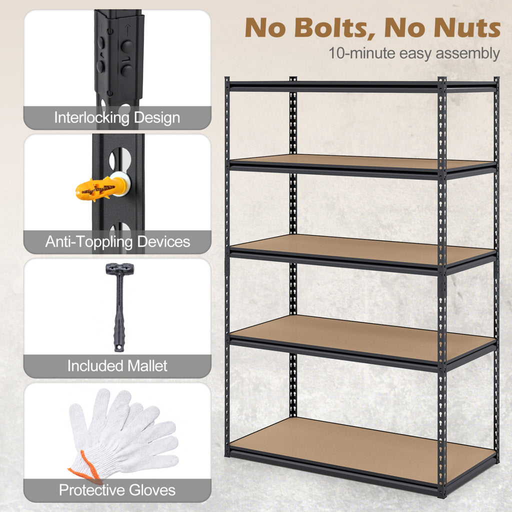 5-Tier Garage Shelving Unit 2200 LBS Heavy Duty with MDF Boards 48" x 24" x 72"