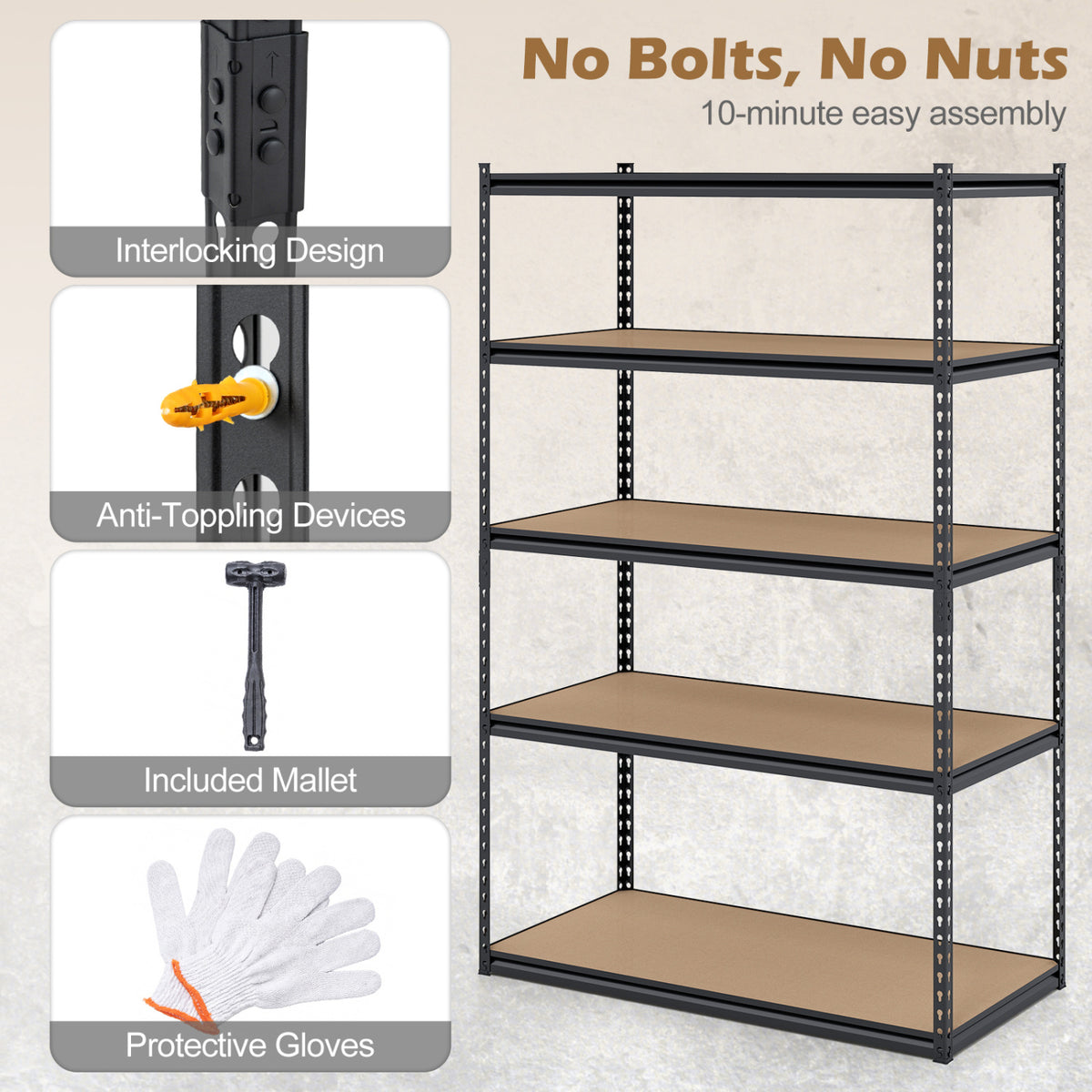 5-Tier Garage Shelving Unit 2200 LBS Heavy Duty with MDF Boards 48" x 24" x 72"