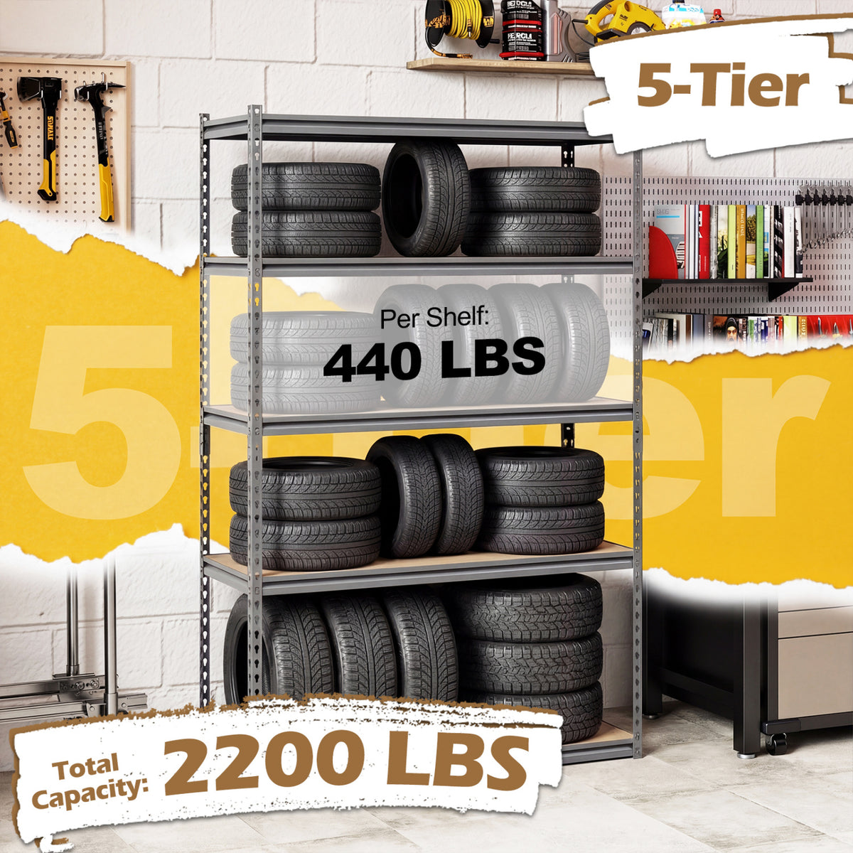 5-Tier Garage Shelving Unit 2200 LBS - 1 Piece