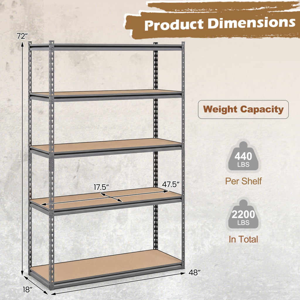 5-Tier Garage Shelving Unit 2200 LBS Metal Storage Shelves Adjustable