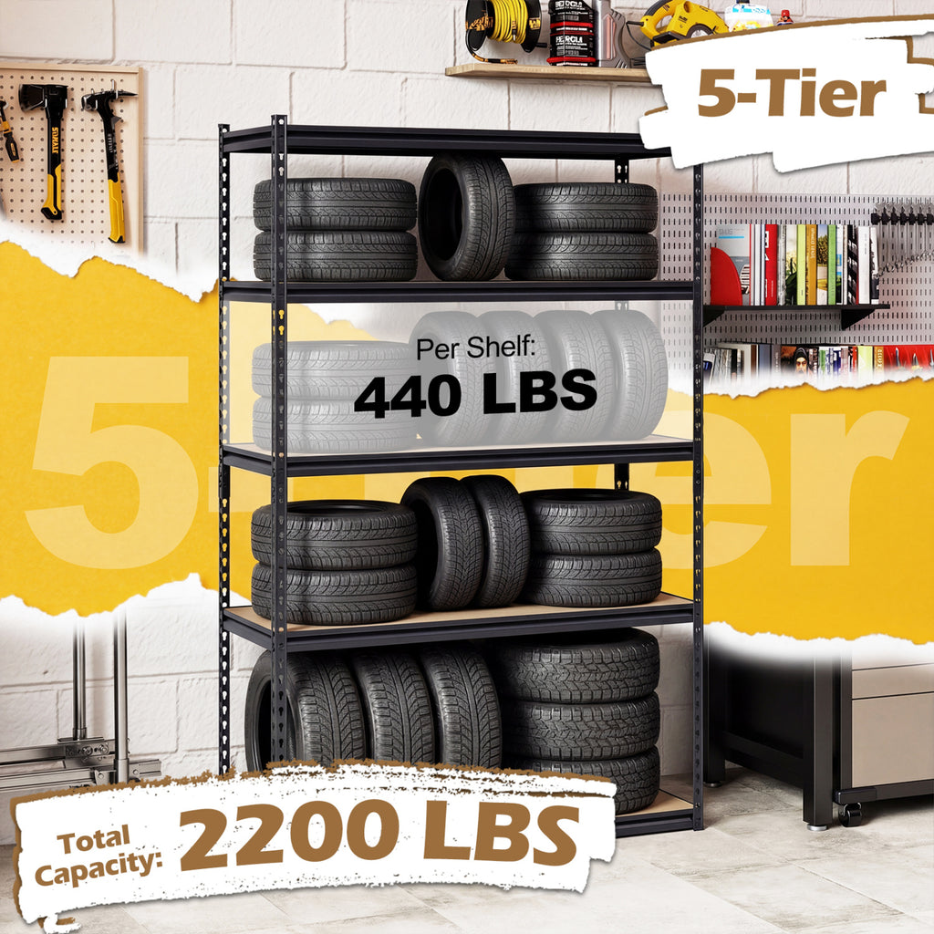 5-Tier Garage Shelving Unit 48" x 18" x 72" - MDF Boards