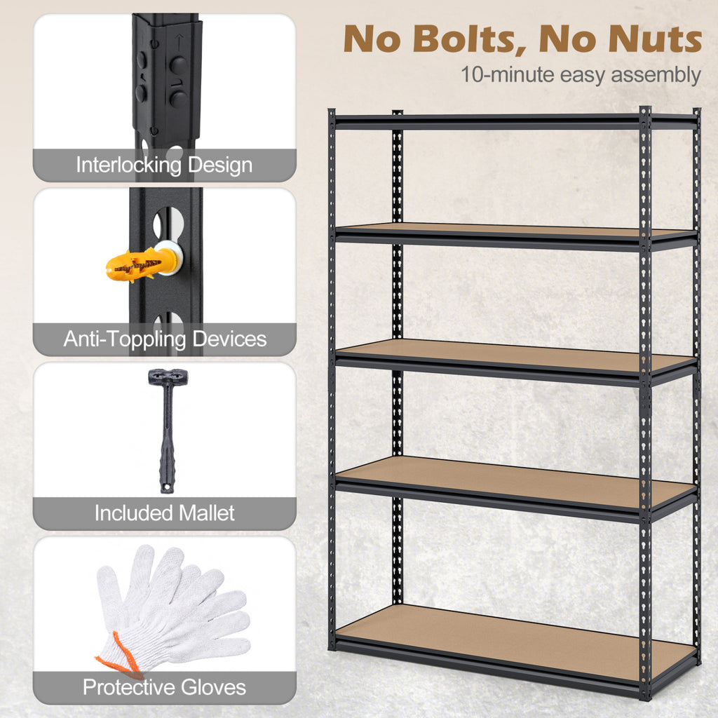 5-Tier Garage Shelving Unit 48" x 18" x 72" - MDF Boards