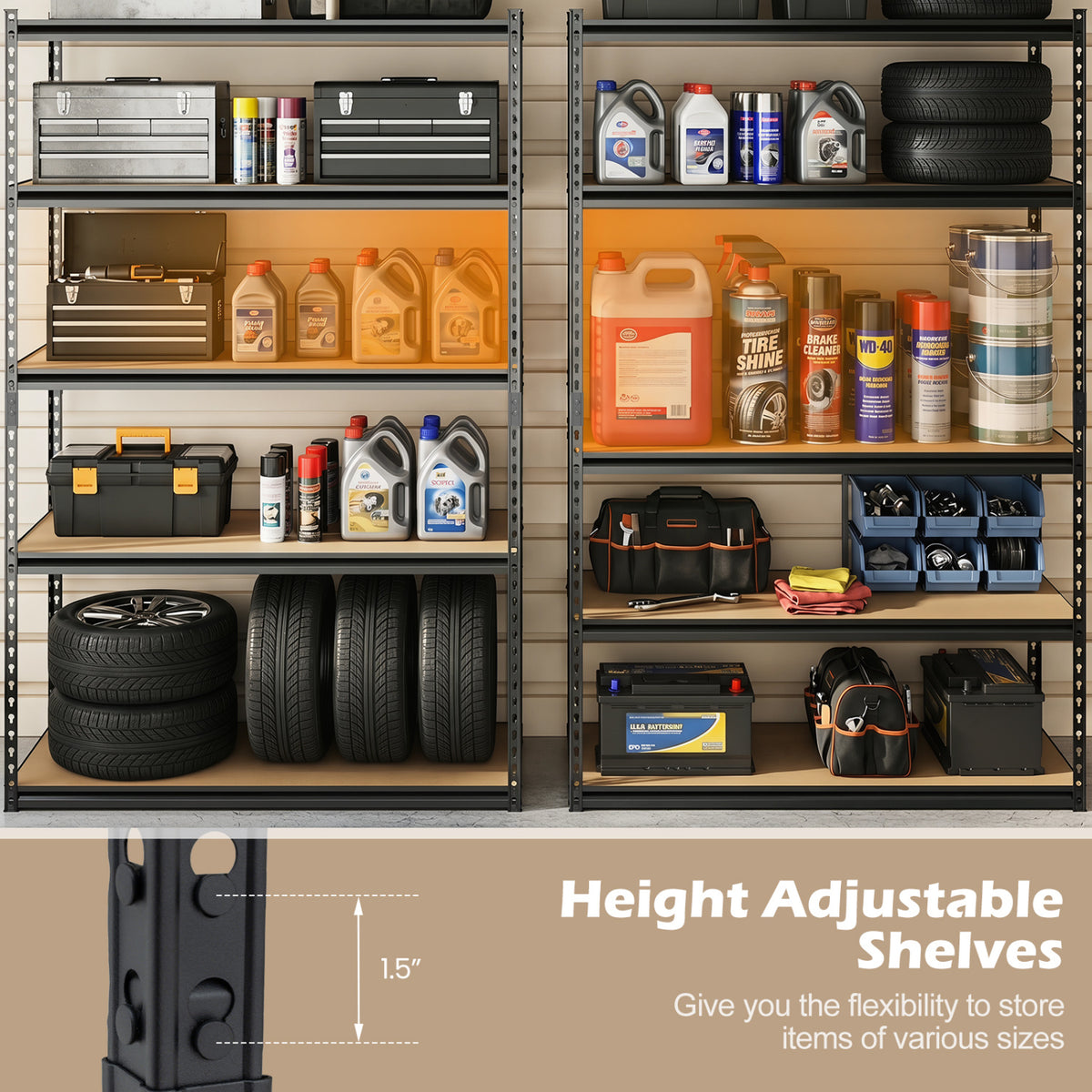 5-Tier Garage Shelving Unit 48" x 18" x 72" - MDF Boards