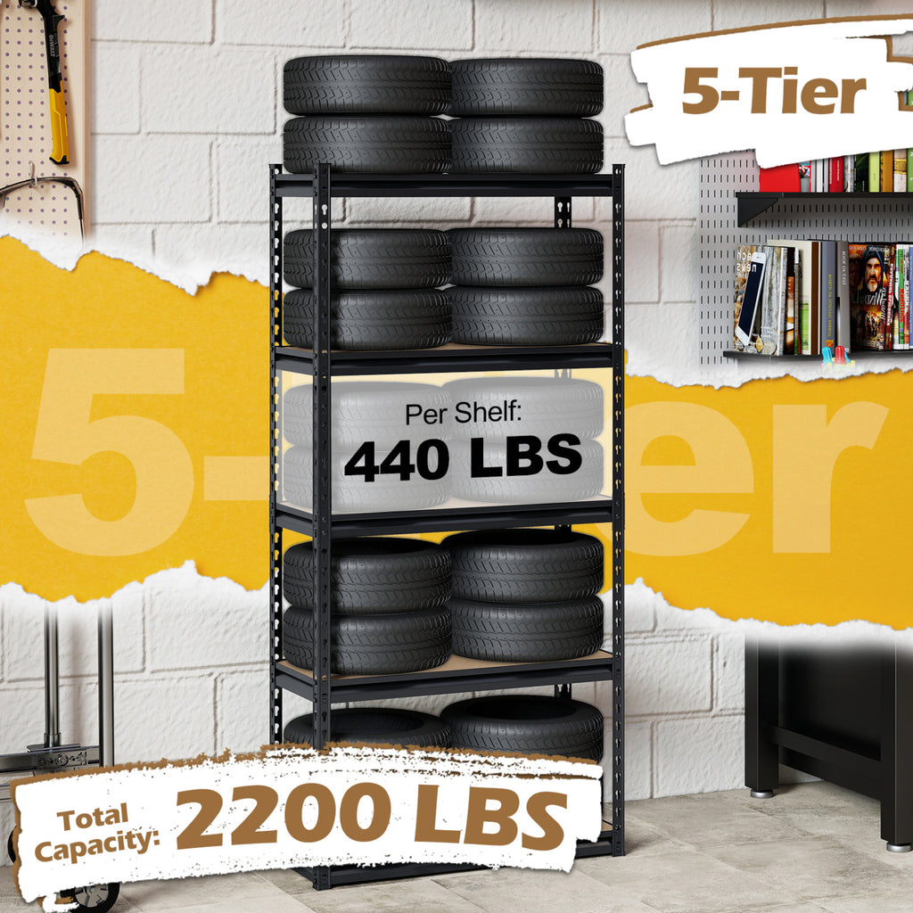 5-Tier Heavy Duty Metal Garage Shelving Unit - 2200 LBS, MDF Boards 30"x12"x60"