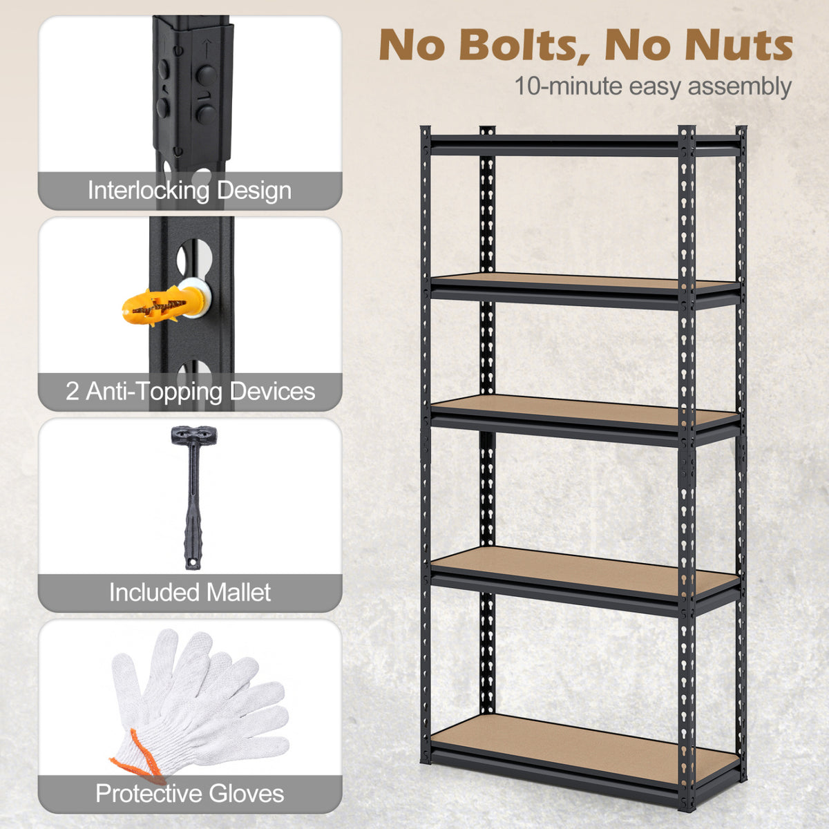 5-Tier Heavy Duty Metal Garage Shelving Unit - 2200 LBS, MDF Boards 30"x12"x60"