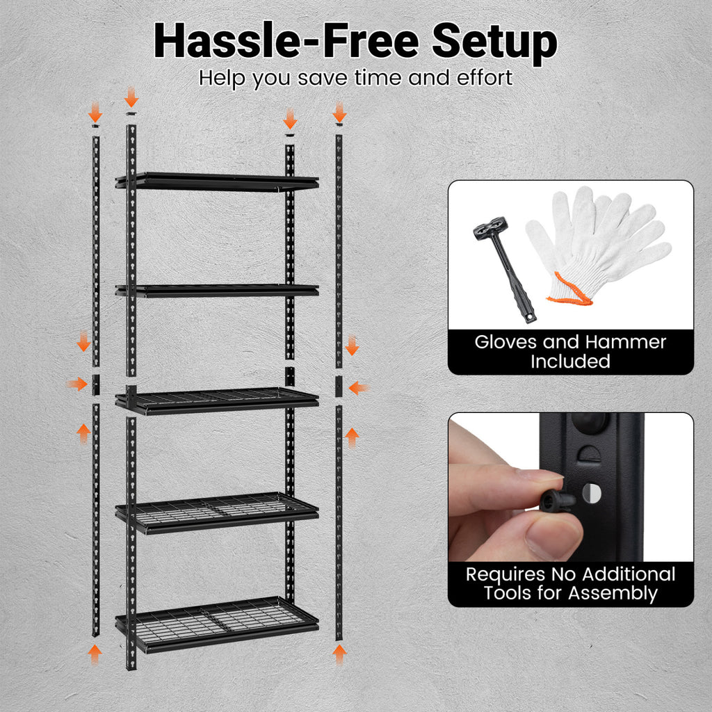 5-Tier Heavy-Duty Metal Shelving Unit, Set of 1
