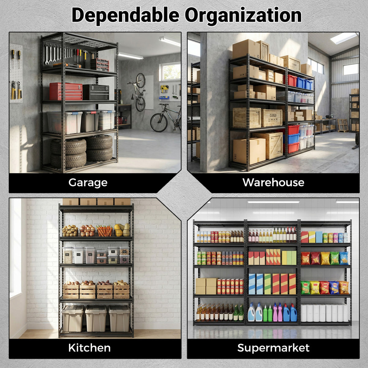 5-Tier Heavy-Duty Metal Shelving Unit, Set of 1