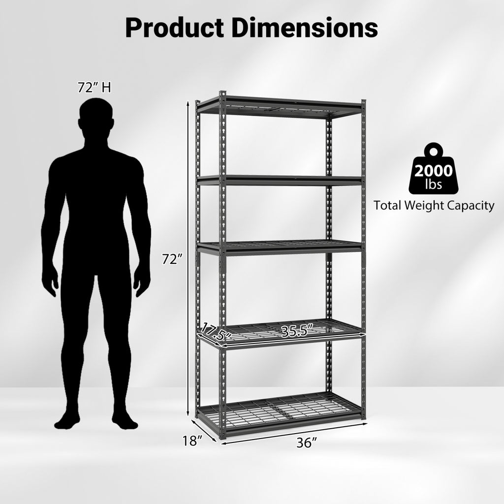 5-Tier Heavy-Duty Metal Shelving Unit, Set of 1