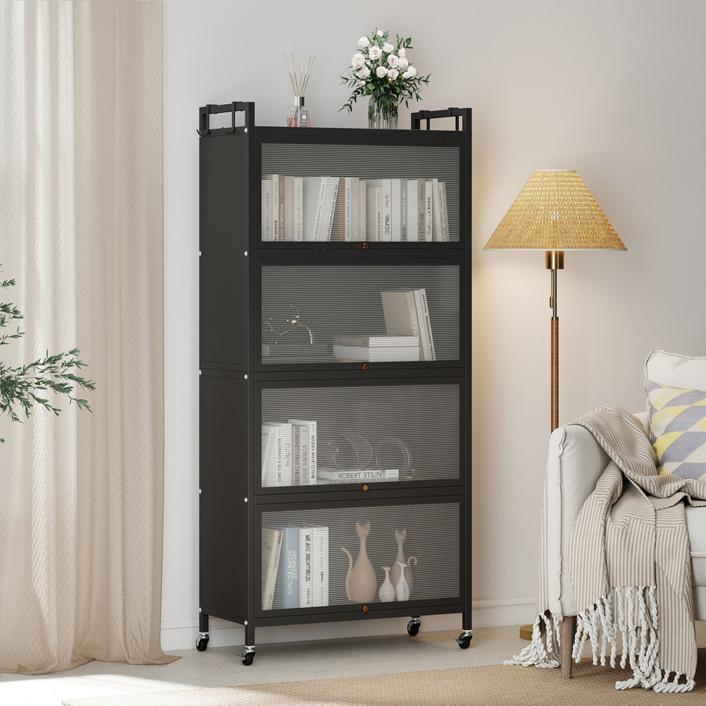 5-Tier Kitchen Storage Cabinet with Flip-Up Doors & Rolling Wheels – White