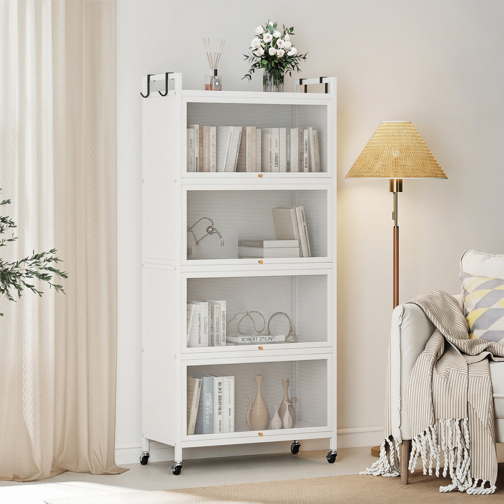 5-Tier Kitchen Storage Cabinet with Flip-Up Doors & Rolling Wheels – White