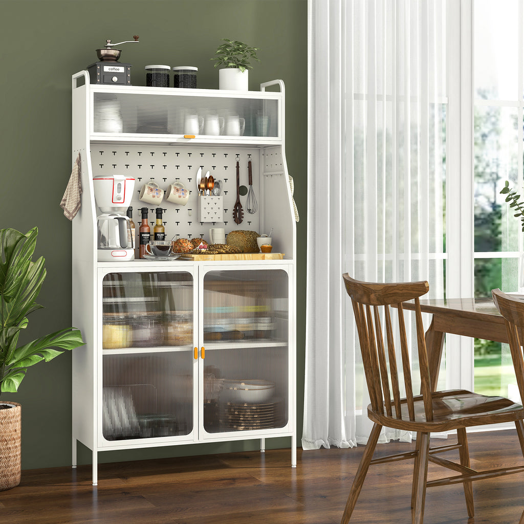 5-Tier Metal Baker's Rack with Flip-Up Door - White
