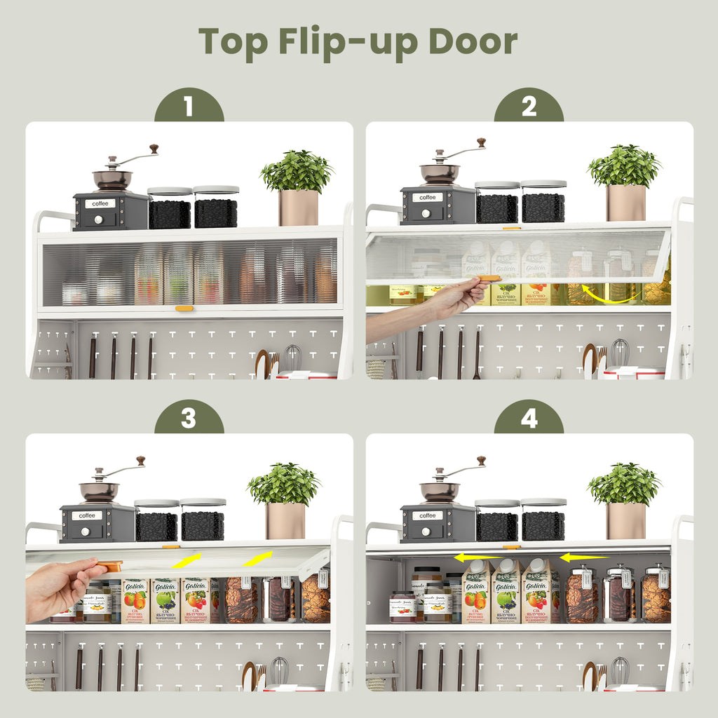 5-Tier Metal Baker's Rack with Flip-Up Door - White