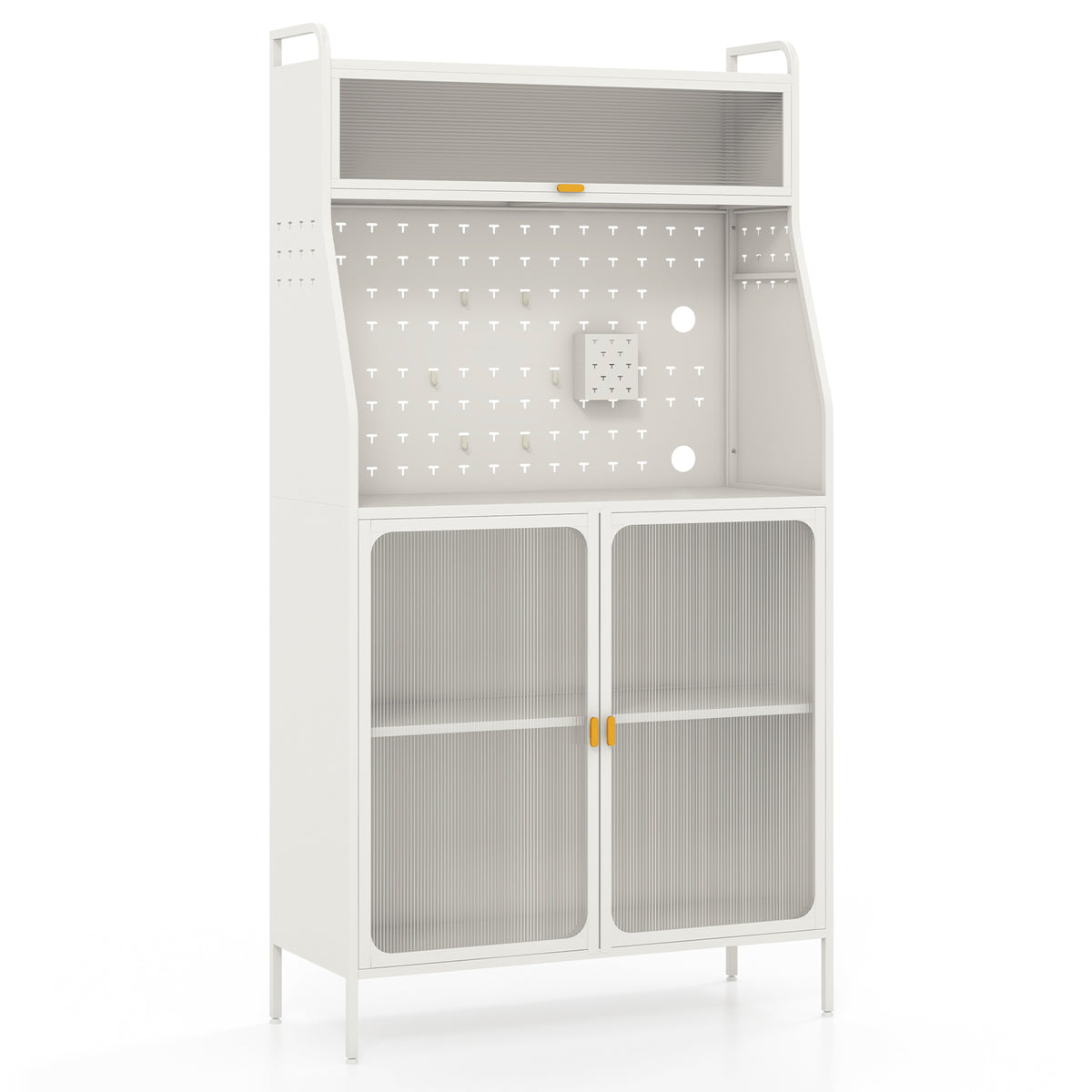 5-Tier Metal Baker's Rack with Flip-Up Door - White