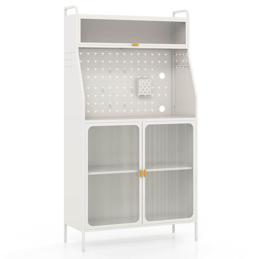 Coffee Bar Cabinet with Pegboard & Storage Drawer - Oak