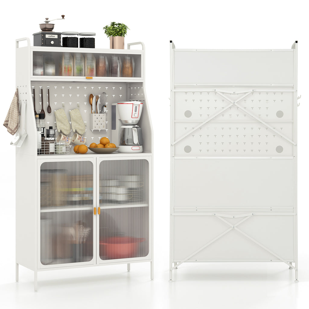 5-Tier Metal Baker's Rack with Flip-Up Door - White