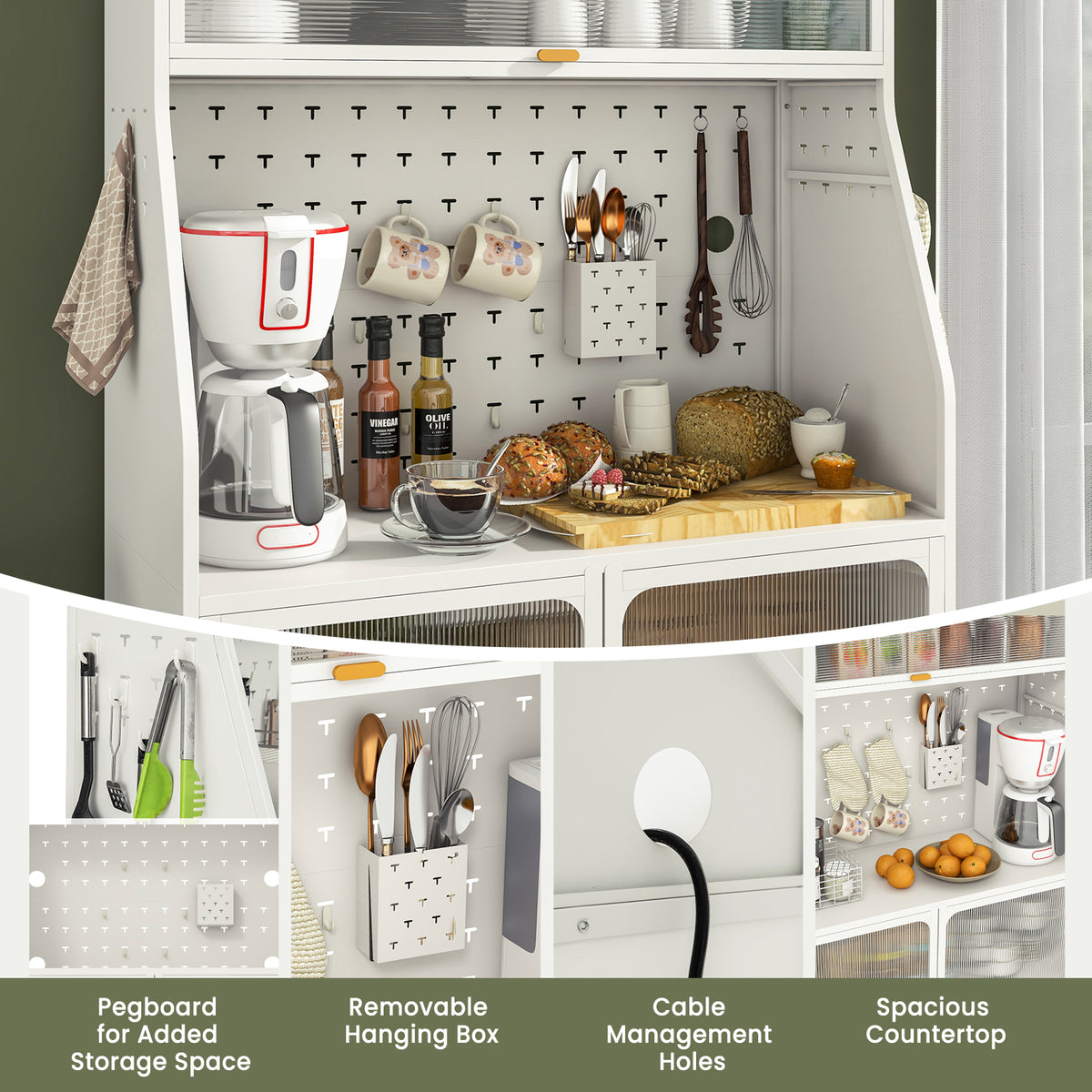 5-Tier Metal Baker's Rack with Flip-Up Door - White