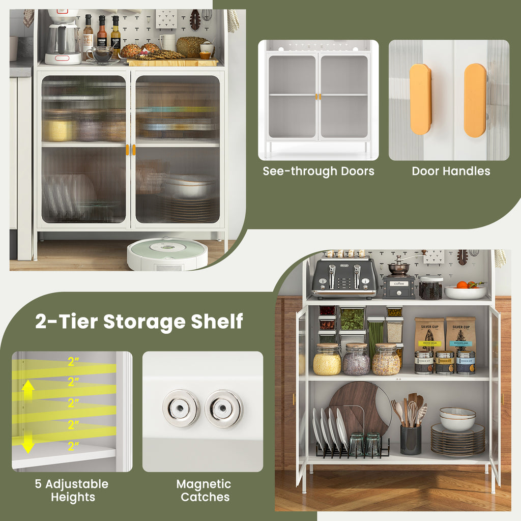 5-Tier Metal Baker's Rack with Flip-Up Door - White