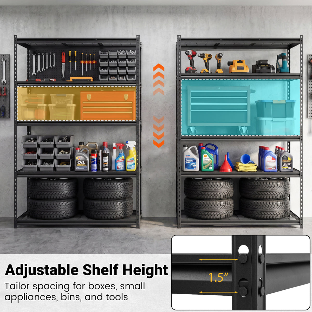 5-Tier Metal Shelving Unit 2000 lbs Capacity - Set of 1