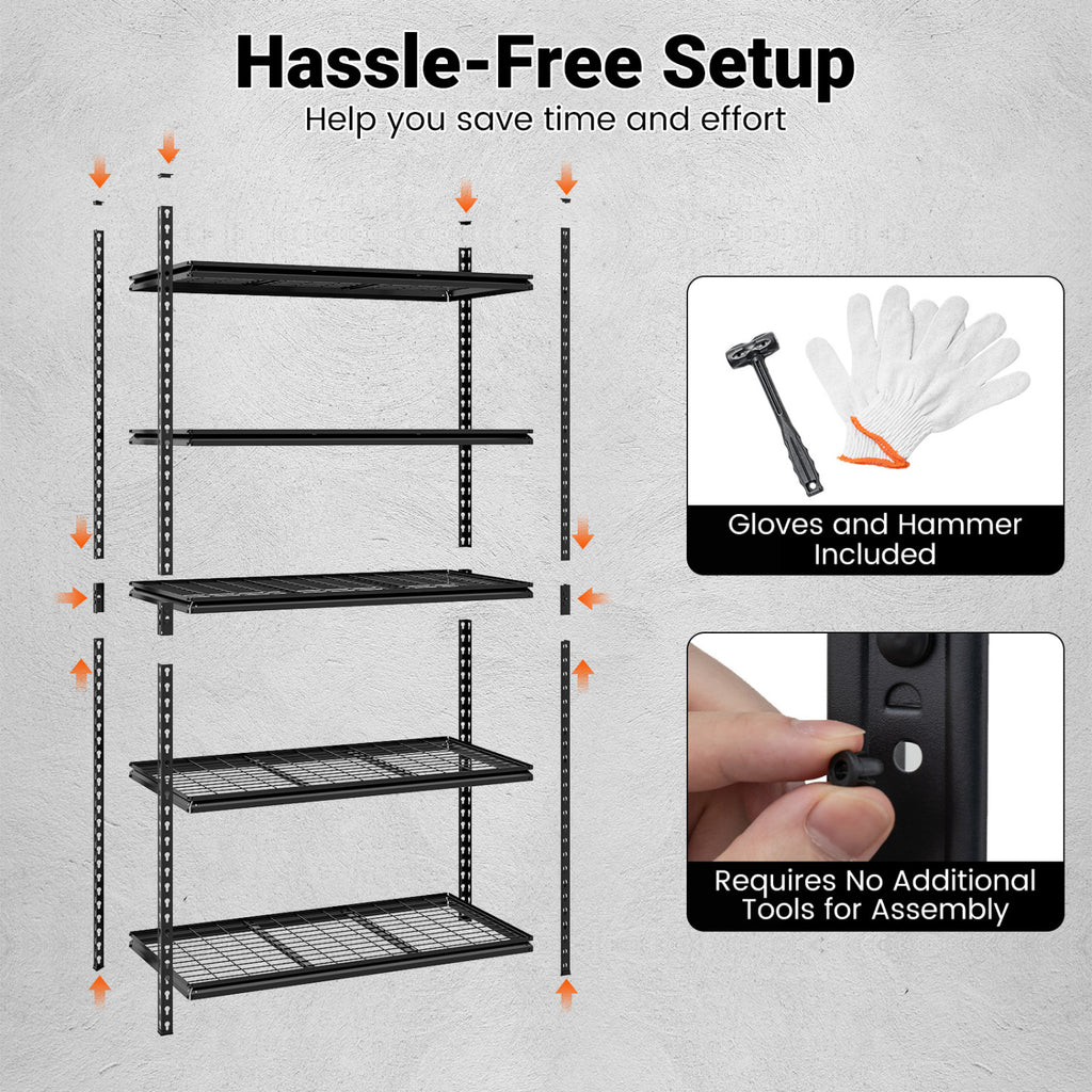 5-Tier Metal Shelving Unit 2000 lbs Capacity - Set of 1