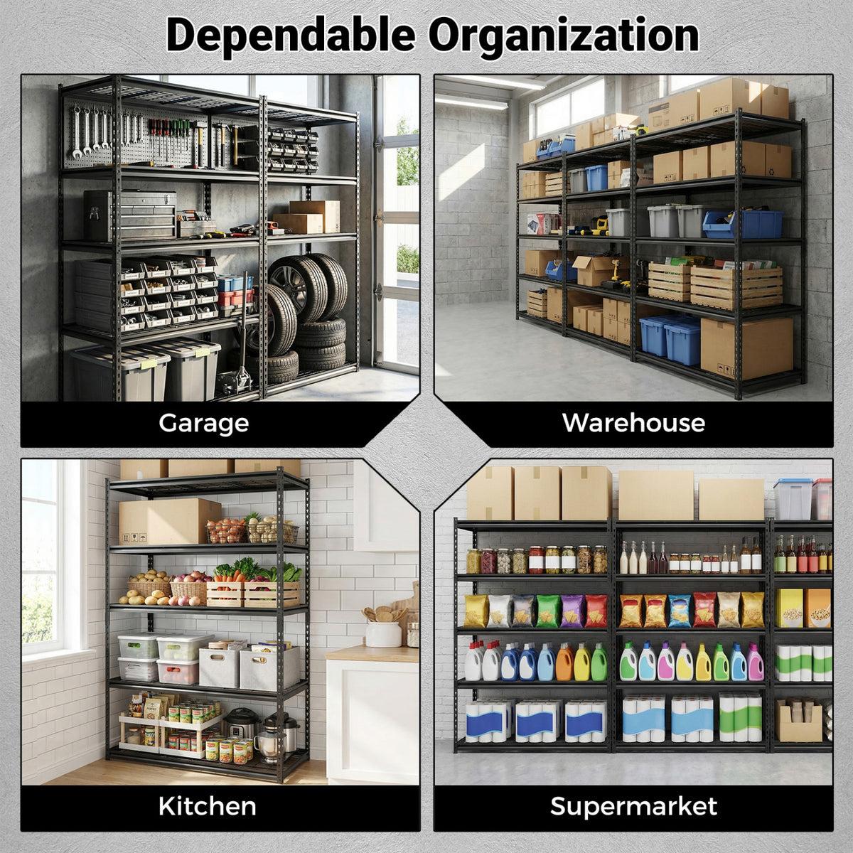 5-Tier Metal Shelving Unit 2000 lbs Capacity - Set of 1