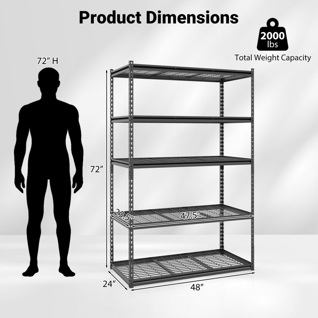 5-Tier Metal Shelving Unit 2000 lbs Capacity - Set of 1