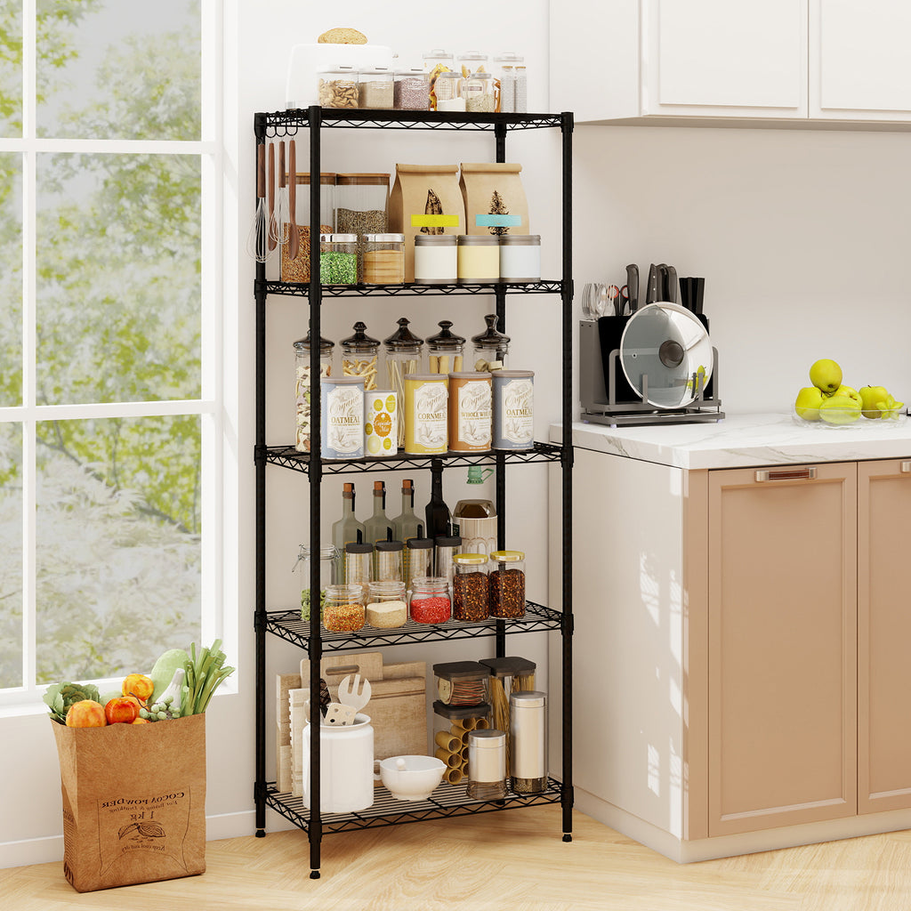 5-Tier Metal Storage Shelving Unit - Black, 750 LBS Capacity