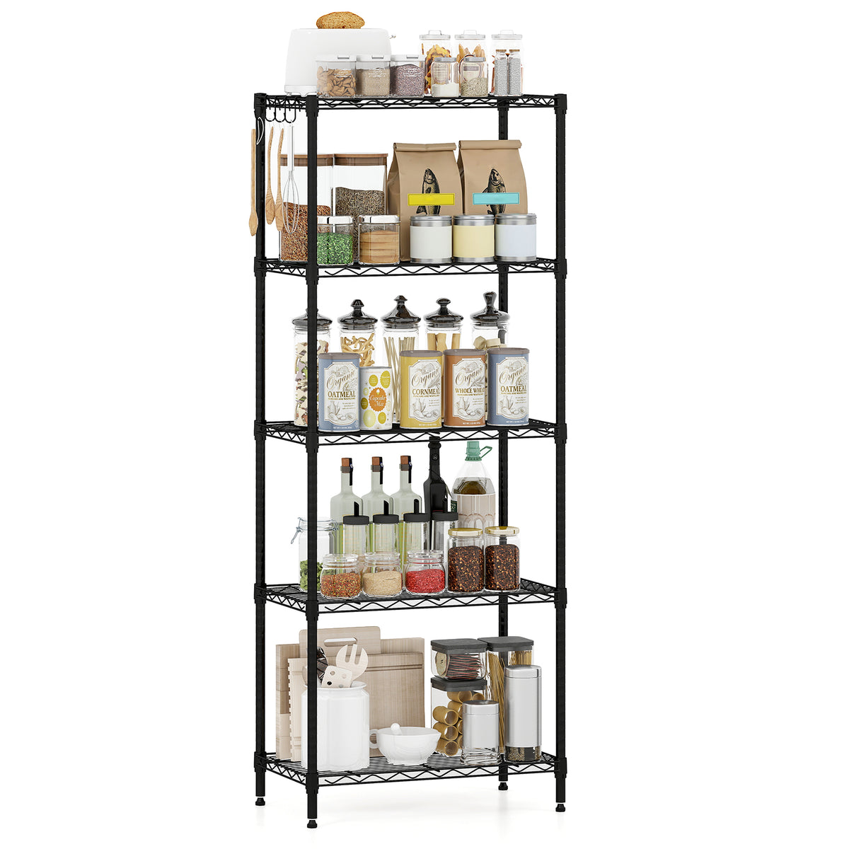 6-Tier Metal Storage Shelving Unit Set of 2 - Black