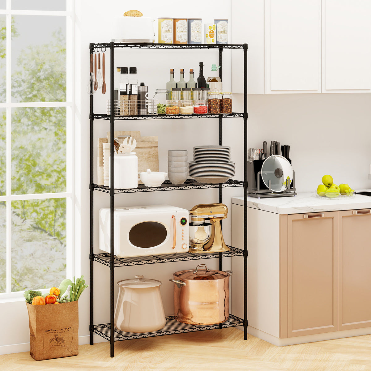 5-Tier Metal Storage Shelving Unit, 1250 LBS Capacity - Black