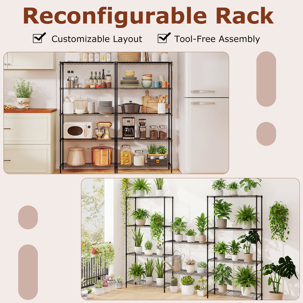 5-Tier Metal Storage Shelving Unit, 1250 LBS Capacity - Black